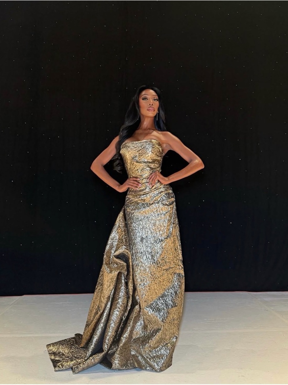 Strapless Metallic Gold Evening Gown